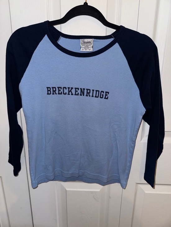 Tops - Breckenridge Raglan Baseball Tee in Light Blue and Navy (CL)